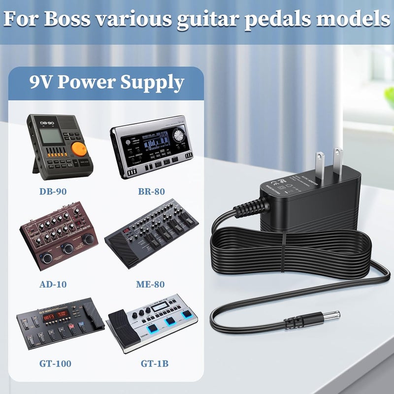 JATERSERN 9V Charger for Boss Guitar Pedal Power Supply Compatible with Boss PSA-120S ME-80 ME-70 ME-25 ME-50B GT-100 GT-1 GT-10 AD-10 BR-80 BR-600 DB-88 DB-90 CE-2B RE-20 RC-1 RC-3 Guitar Pedal Power Adapter - Image 4